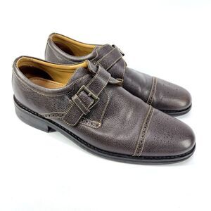 Cole Haan Mens Cap Toe Dress Shoes Single Strap Buckle Pebbled Brown Size 11 M